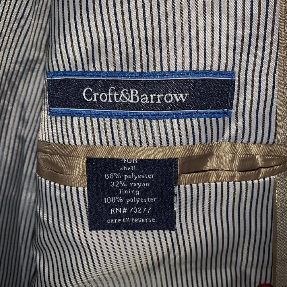 Croft & Barrow Tan Business Casual 2 Button Sport Coat Mens Blazer 40 Reg